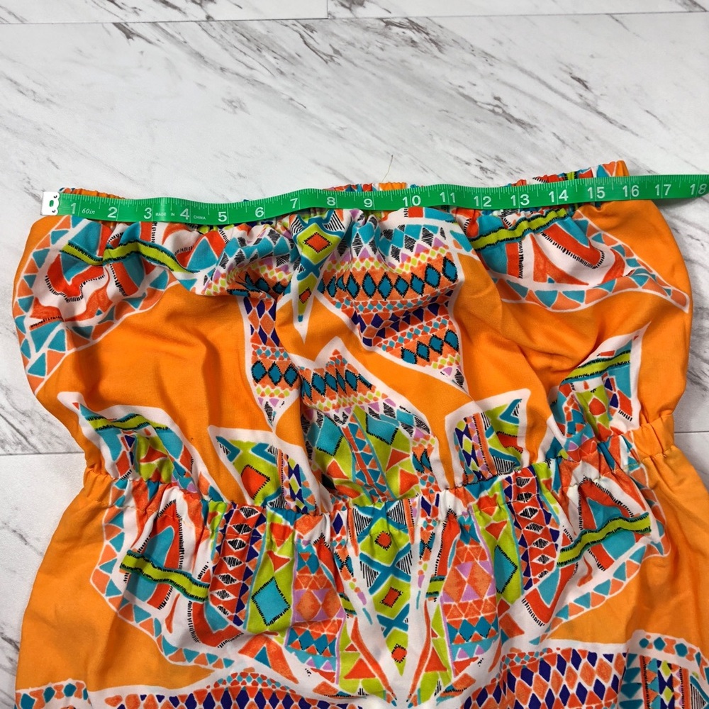 Plus Size Orange Tribal Geo Print Strapless Maxi - Picture 5 of 7